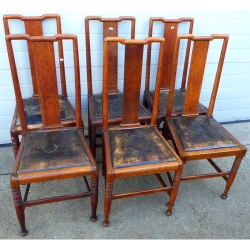 835 - Six oak dining chairs, Arts & Crafts style with drop in seats (5 & 1)