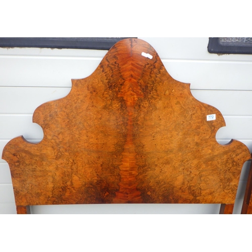 772 - A pair of burr walnut single bed frames, 102cm wide