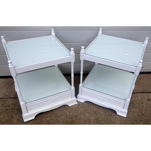 864 - A pair of painted two tier occasional tables with single drawer, 50cm wide