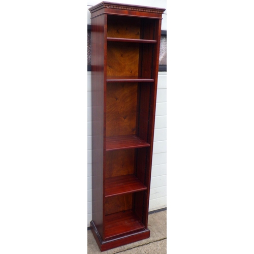 866 - A reproduction tall narrow open bookcase, 45cm wide, 183cm tall