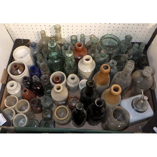 35 - Two boxes of various cod bottles, stoneware jars etc (2)