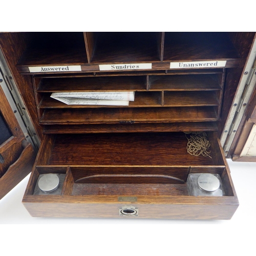 49 - A late 19thC oak stationery cabinet 36 x 29cm