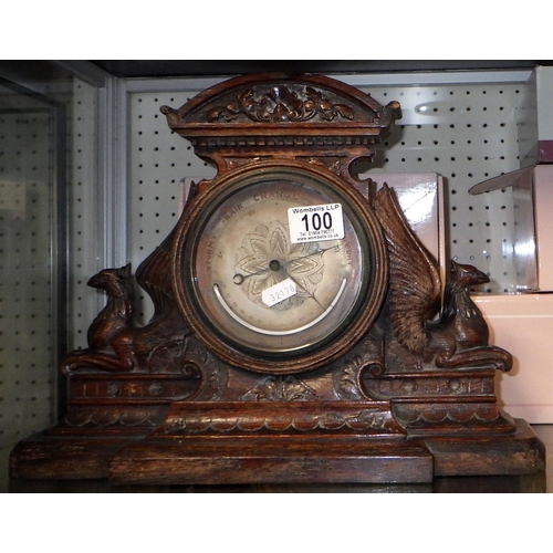 100 - A Victorian carved oak desk barometer