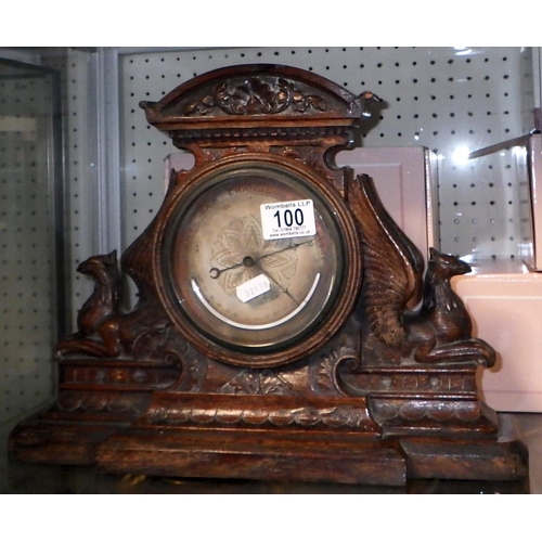 100 - A Victorian carved oak desk barometer