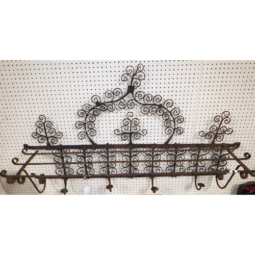 A French / Spanish wrought iron coat rack & shelf 110cm wide