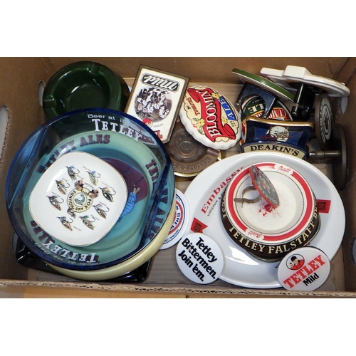 179 - A group of misc beer advertising ash trays, pump head plates etc