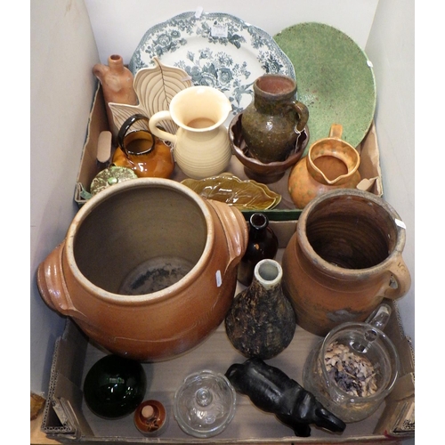 187 - Two boxes of misc ceramics to include stoneware crockpot, jugs etc (2)