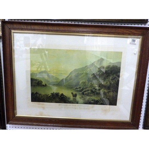 195 - Five oak framed Hubert G Percy cattle Highland prints