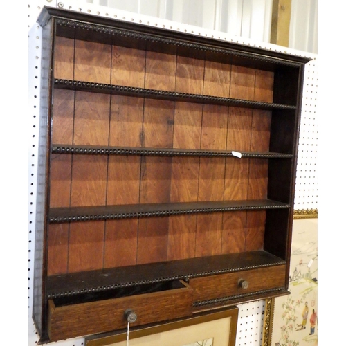 197 - An oak two drawer wall shelf together with a bamboo coat rack (2)