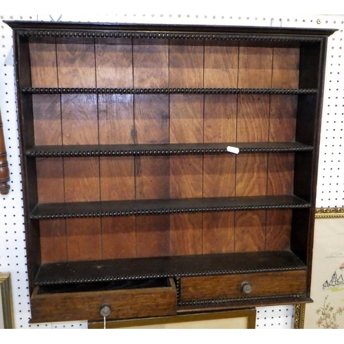 197 - An oak two drawer wall shelf together with a bamboo coat rack (2)