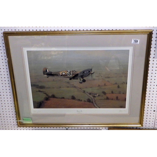 199 - A G A Lea Spitfire pencil signed print 77 x 60cm