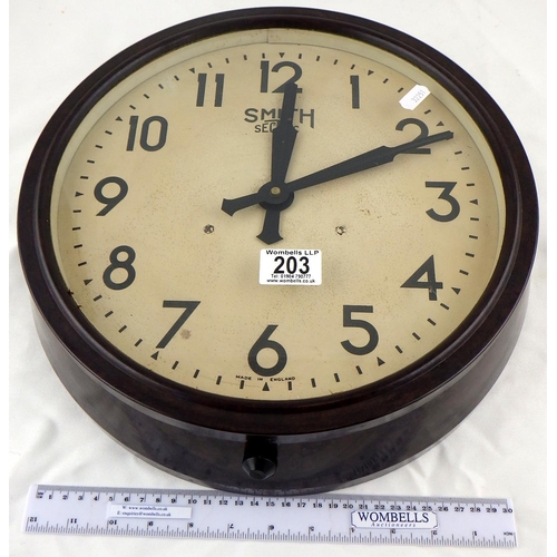 203 - A battery operated bakelite Smith wall clock 34cm diameter