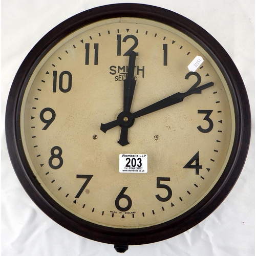 203 - A battery operated bakelite Smith wall clock 34cm diameter