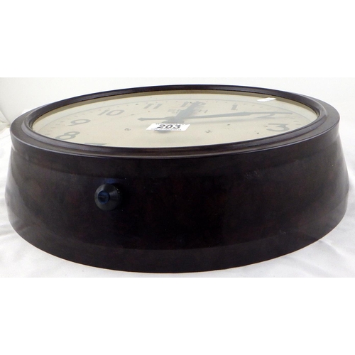 203 - A battery operated bakelite Smith wall clock 34cm diameter