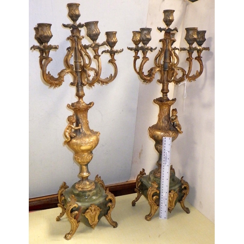 213 - A large pair of gilt metal & onyx candelabras 70cm tall AF