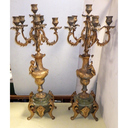 213 - A large pair of gilt metal & onyx candelabras 70cm tall AF