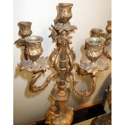 213 - A large pair of gilt metal & onyx candelabras 70cm tall AF