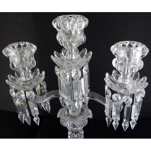 218 - A pair of pressed glass candelabras 46cm tall