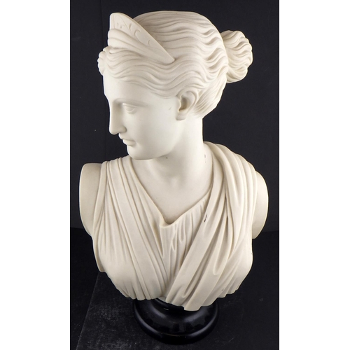 222 - A reconstituted marble bust of Diana 48cm tall