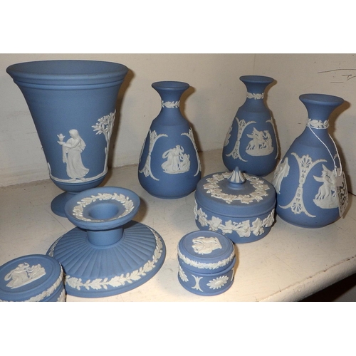 226 - A group of 12 pieces of Wedgwood blue Jasperware (12)