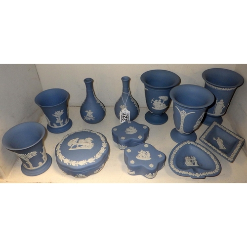 227 - A group of 12 pieces of Wedgwood blue Jasperware (12)