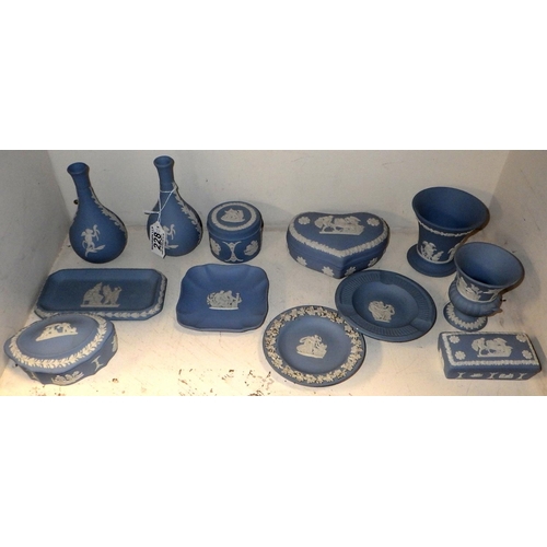 228 - A group of 12 pieces of Wedgwood blue Jasperware (12)