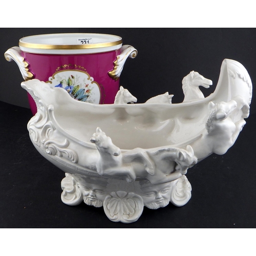 231 - A Portugal hand painted floral jardiniere together with an Italy horse planter (2)