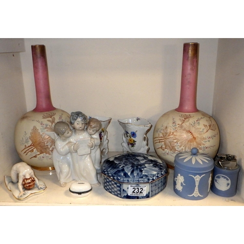 232 - A group of misc ceramics to inc a Lladro figure, Capodimonte figure, spill vases etc AF (10)