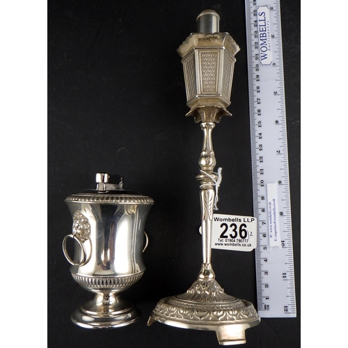 236 - A silver plated novelty street lamp table lighter 25cm tall together with a further lighter (2)