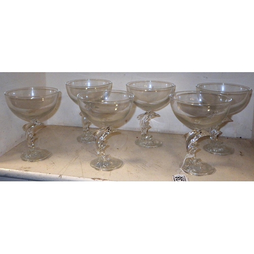 238 - A set of six dolphin stemmed desert bowls