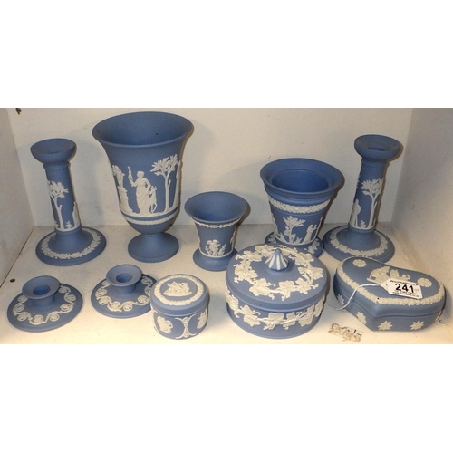 241 - A group of 10 pieces of Wedgwood blue Jasperware (10)