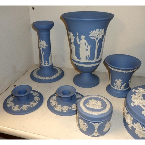 241 - A group of 10 pieces of Wedgwood blue Jasperware (10)