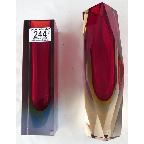 244 - Two Murano vases 20 & 23cm tall, faceted vase slight af (2)