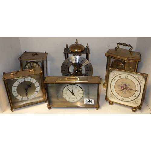 246 - A skeleton mantle clock together with five further clocks (6)