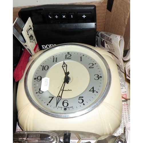 250 - A Genlex electric wall clock together with a Ross radio, lighters etc