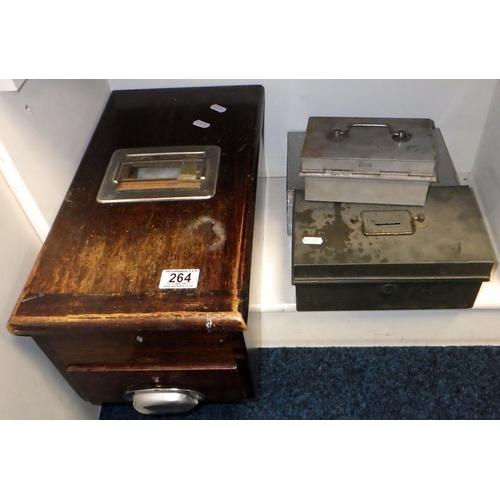 264 - An oak cash till together with three metal cash boxes (4)