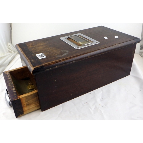 264 - An oak cash till together with three metal cash boxes (4)