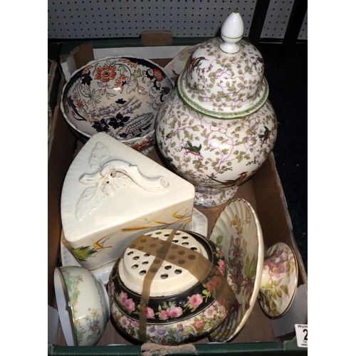 266 - Two boxes of misc ceramics to inc cheese dish, vases etc AF 92)