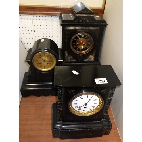 269 - Three early 19thC slate mantle clocks af (3)