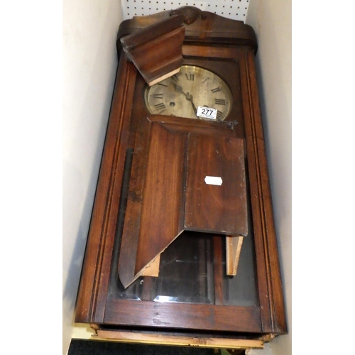 277 - Two wall clocks and a late Victorian aneroid carved oak barometer AF (3)