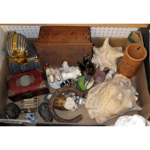 282 - Two boxes of misc ceramics and collectables to inc  a plaster Venus de Milo, spelter roman lady, Ori... 