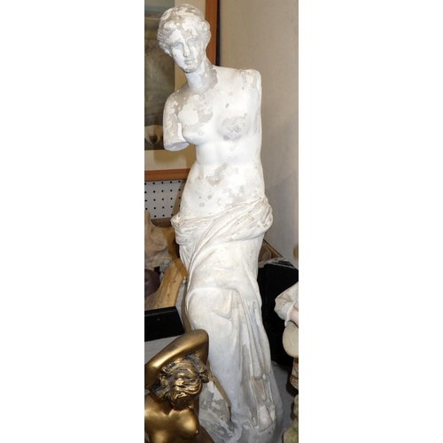 282 - Two boxes of misc ceramics and collectables to inc  a plaster Venus de Milo, spelter roman lady, Ori... 