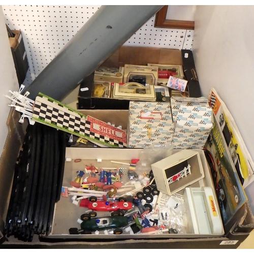 285 - Two boxes of misc vintage toys to inc Scalextric, Lledo etc (2)