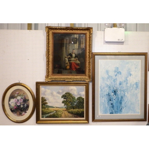 292 - A framed Peter Greenhill oil on canvas landscape together with three prints