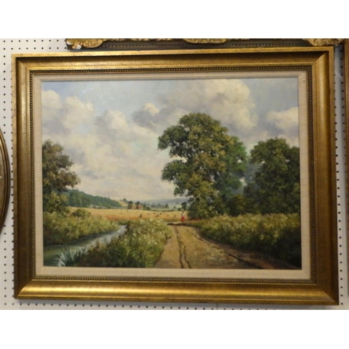 292 - A framed Peter Greenhill oil on canvas landscape together with three prints