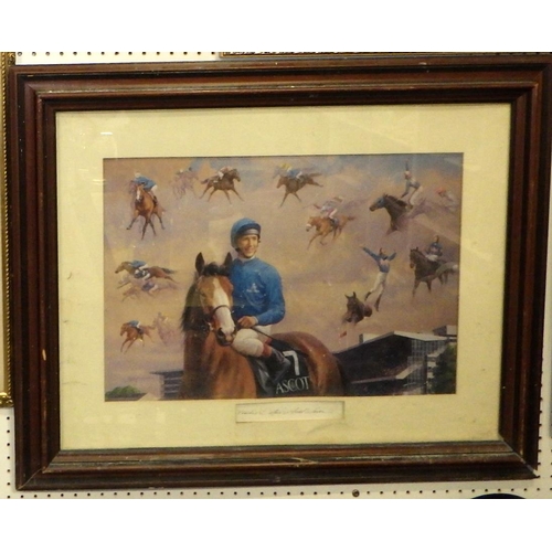 196 - A group of 10 various embroideries and a Frankie Dettori Ascot print (11)