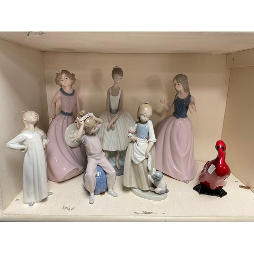 257 - A group of 6 NAO figures together with a Royal Doulton Flambé duck (7)