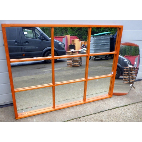 636 - A rectangular sectioned mirror 110cm x 84cm together with another (2)