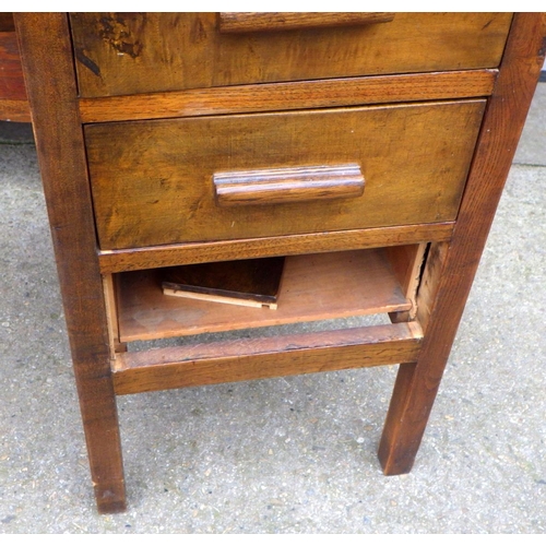 662 - A drop leaf oak desk, drawer front off, Victorian centre table and a chest of drawers (a/f) (3)