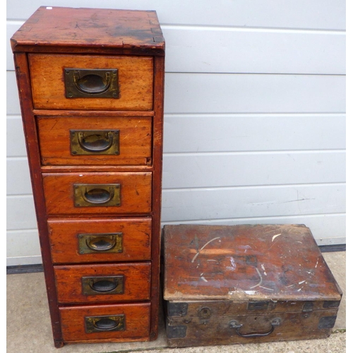 678 - A mahogany pedestal chest section with brass inset handles together with a mahogany case (a/f) (2)